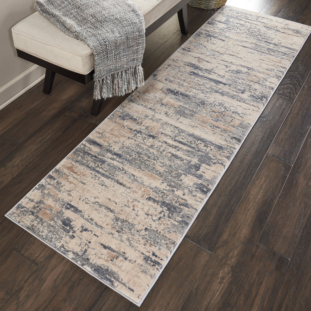 Rustic Textures - Runner Rug RUS04 Beige/Grey 66cm x 230cm