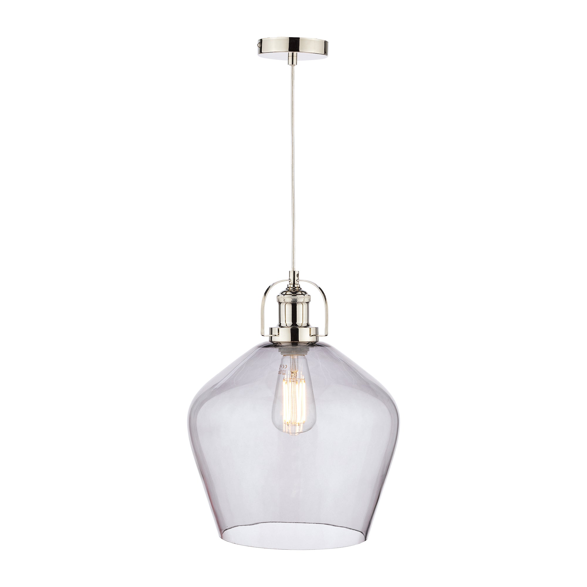 Laura Ashley Rye Pendant Polished Nickel Smoked Glass