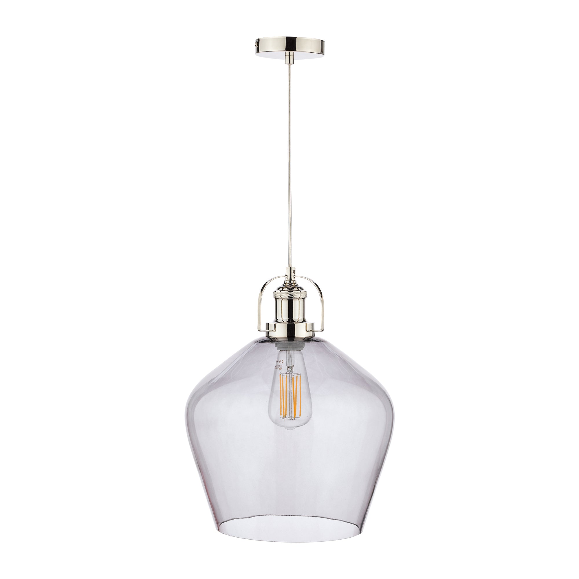 Laura Ashley Rye Pendant Polished Nickel Smoked Glass