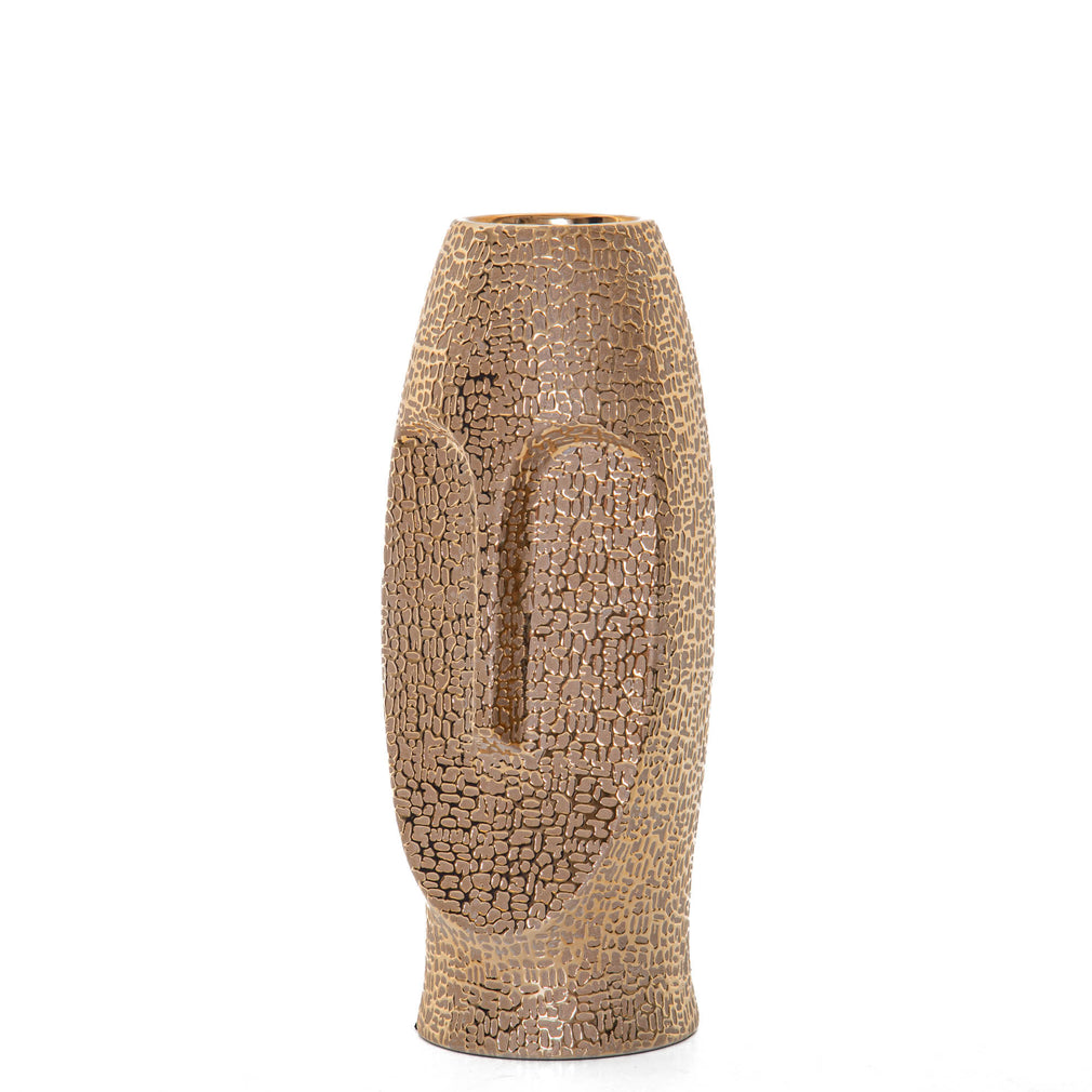 Rapa Nui Gold Textured Ceramic Face Vase Large 38cm(BO)