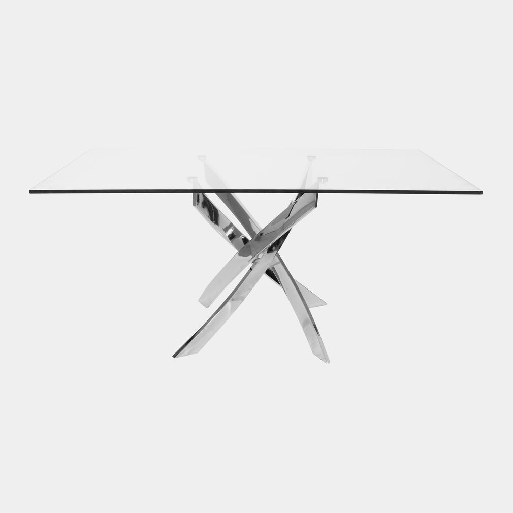 160x95cm Dining Table Chrome/Glass Top