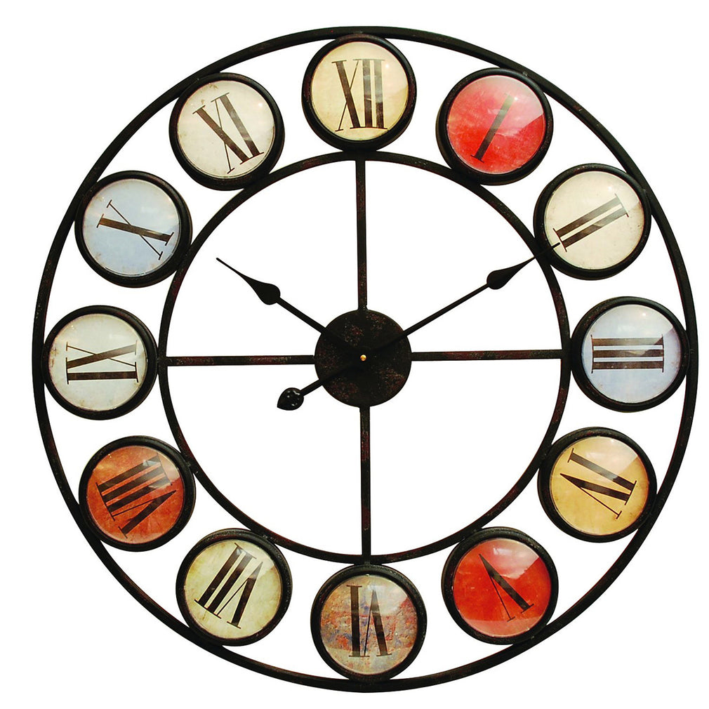 Smarty Iron Clock Roman Numerals Coloured Domed Glass