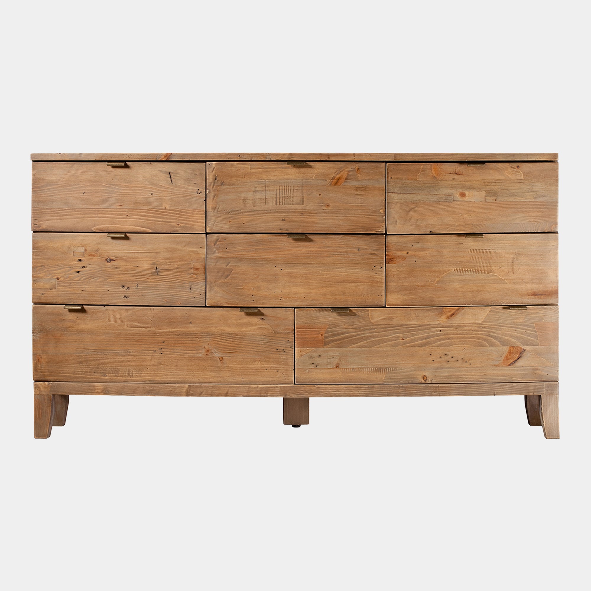 8 Drawer Wide Chest, Reclaimed Timbers In Sundried Wheat Finish