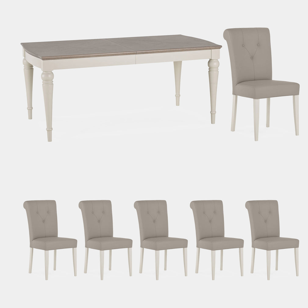 Chateau - Grey Washed Oak & Soft Grey 6-8 Extension Table & 6 Uph Bonded Leather Chairs