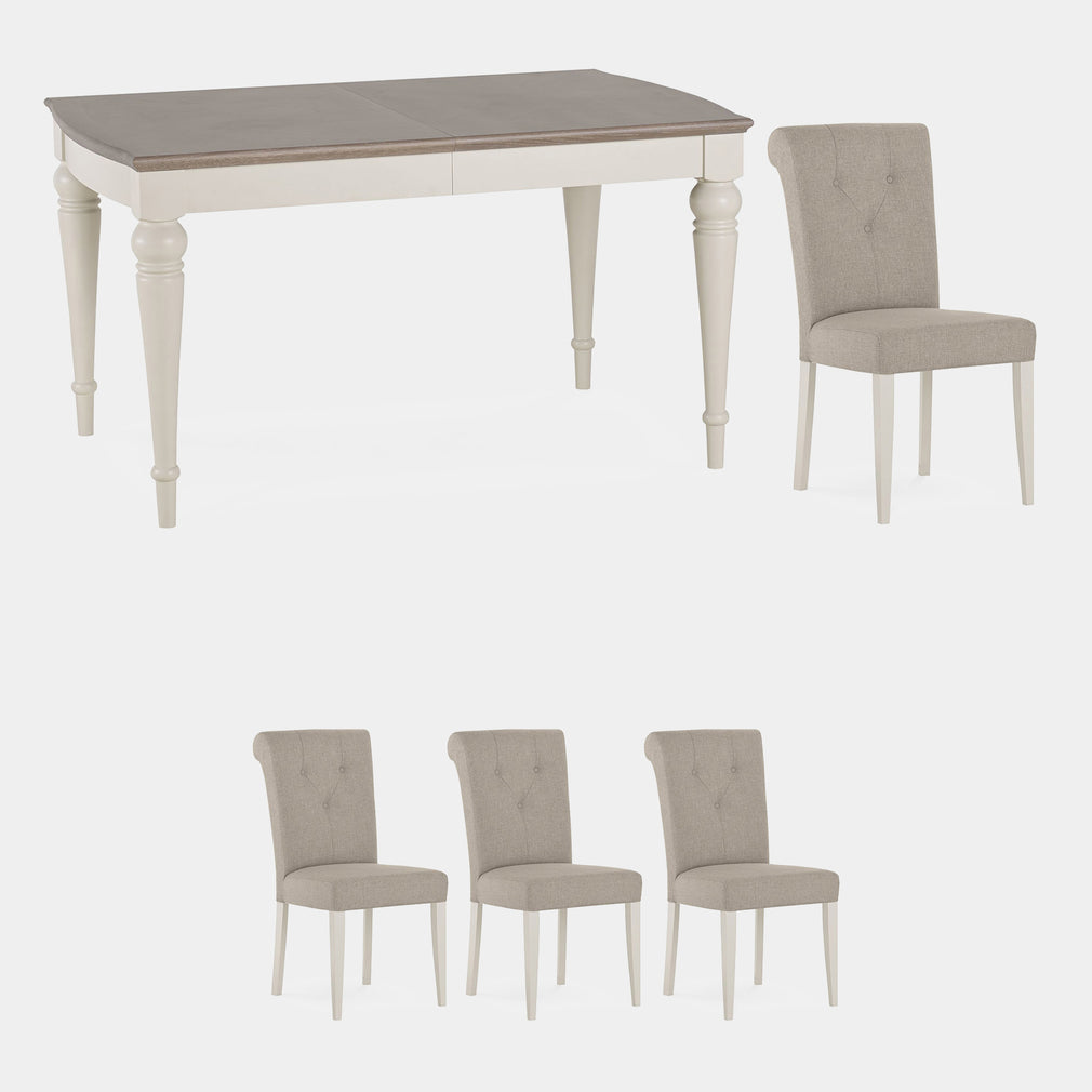 Chateau - Grey Washed Oak & Soft Grey 4-6 Extension Table & 4 Upholstered Fabric Chairs