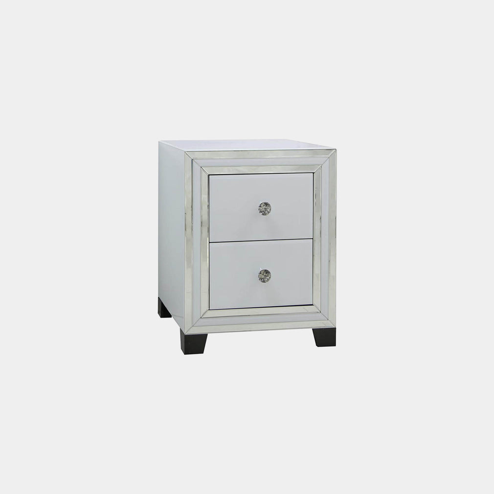 Madison - 2 Drawer Bedside Cabinet White Clear & Mirror Finish