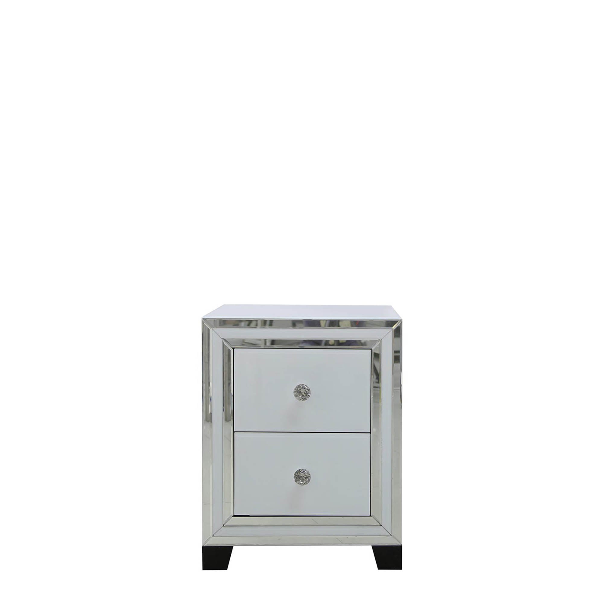 Madison - 2 Drawer Bedside Cabinet White Clear & Mirror Finish