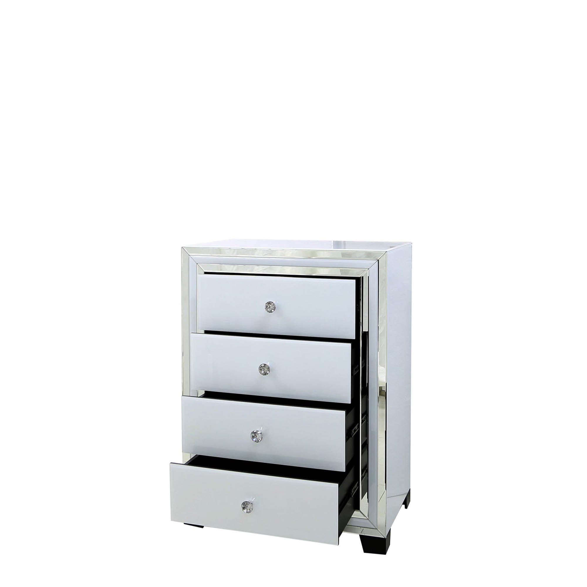 Madison - 4 Drawer Cabinet White Clear & Mirror Finish