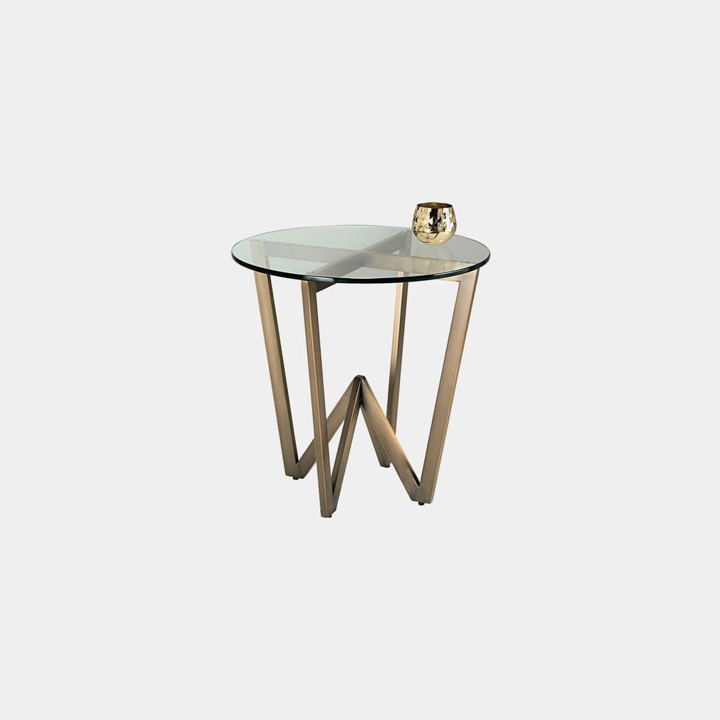 Reflex - Circular Glass Top Side Table with Brushed Bronze Finished Frame