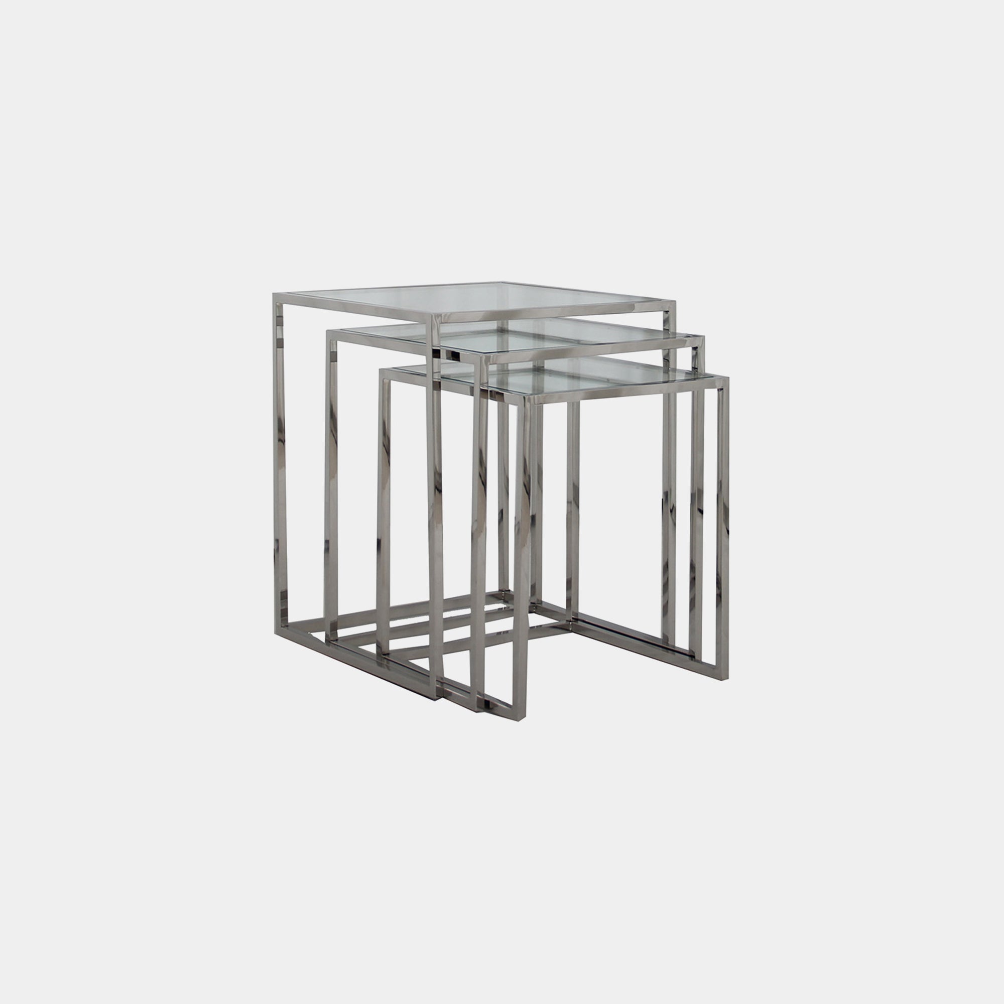 Nest Of Three Tables With Clear Glass Top/Stainless Steel Legs