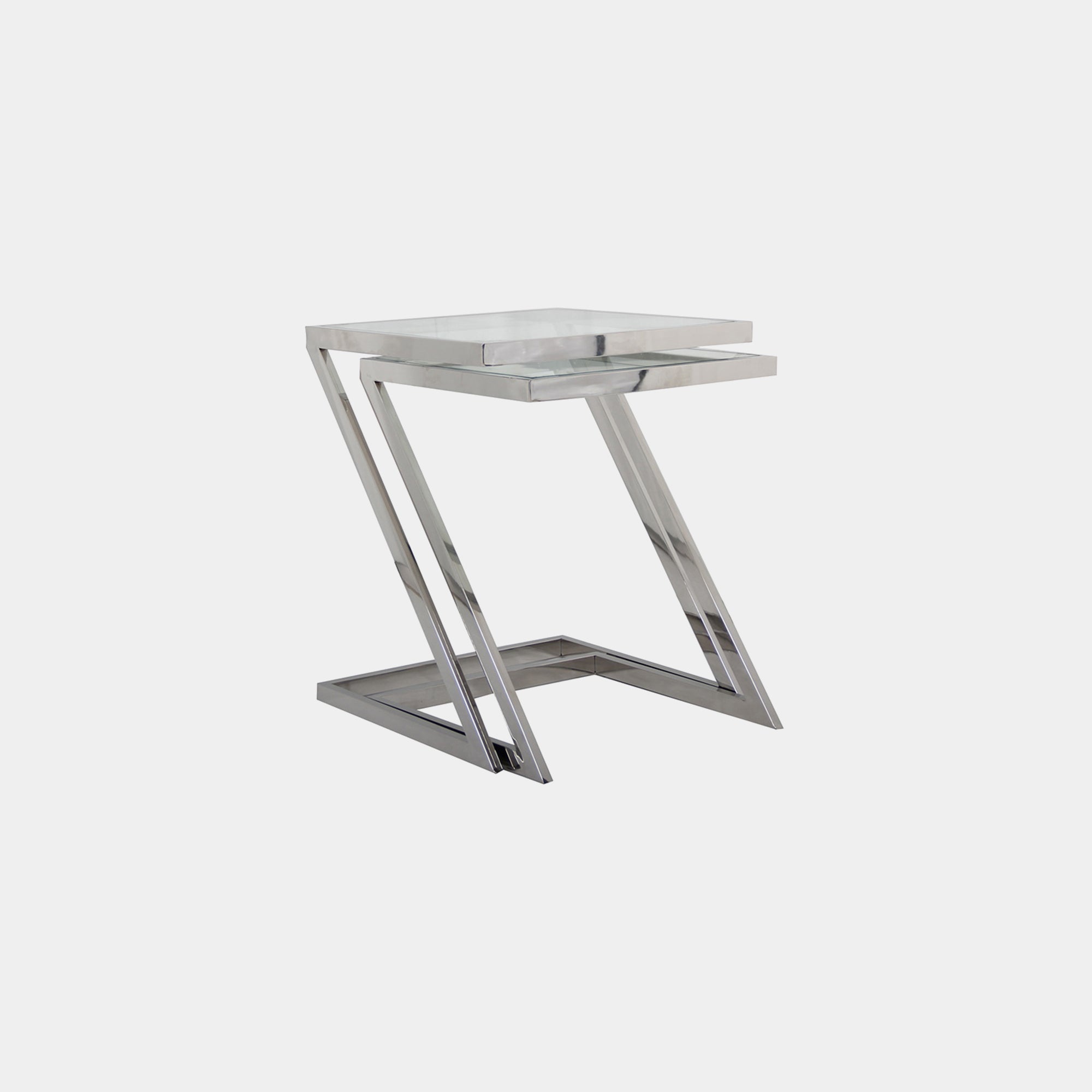 Nest Of Two Z Tables With Clear Glass Top/Stainless Steel Legs