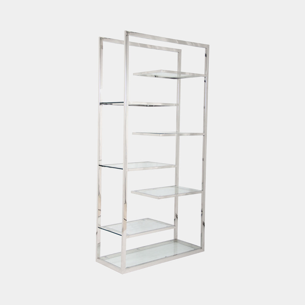Tall Bookshelf In Clear Glass/Stainless Steel