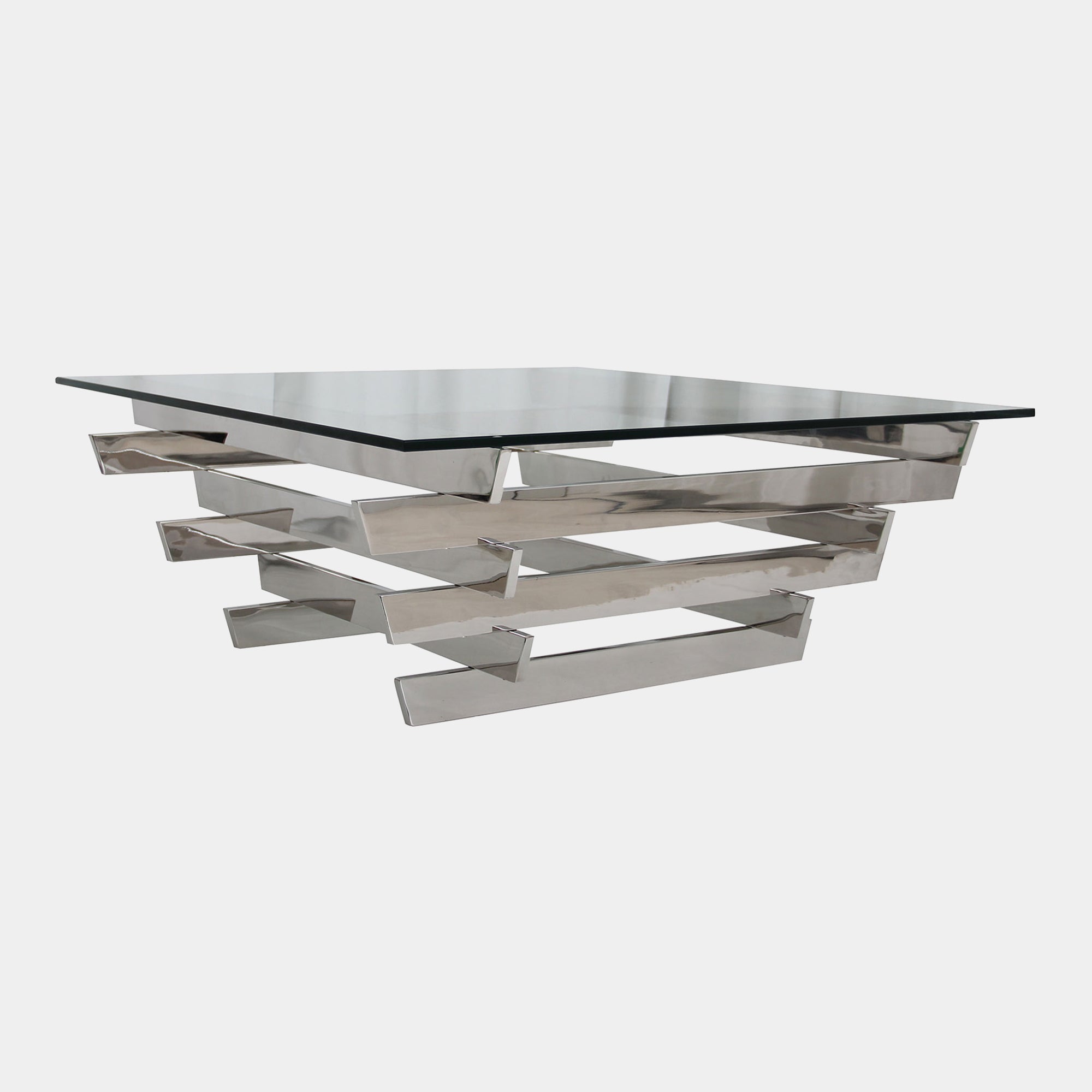 105cm Square Coffee Table With Clear Glass Top/Stainless Steel  (Assembly Required)