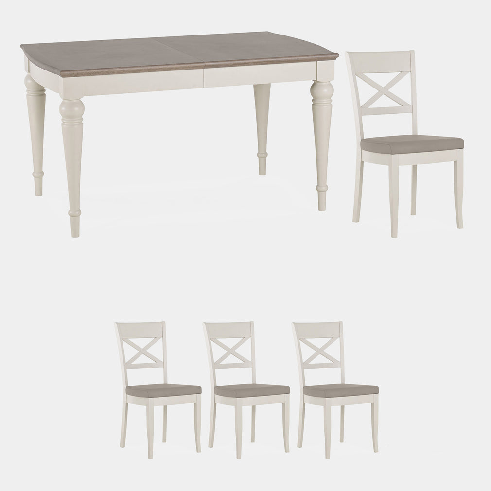 Chateau - Grey Washed Oak & Soft Grey 4-6 Extension Table & 4 x Back Chairs