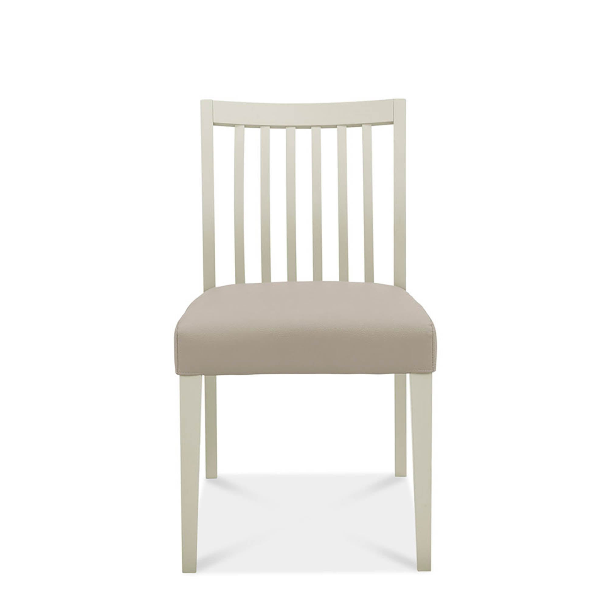 Bremen - Low Slat Back Dining Chair In Washed Grey With Grey Bonded Leathe
