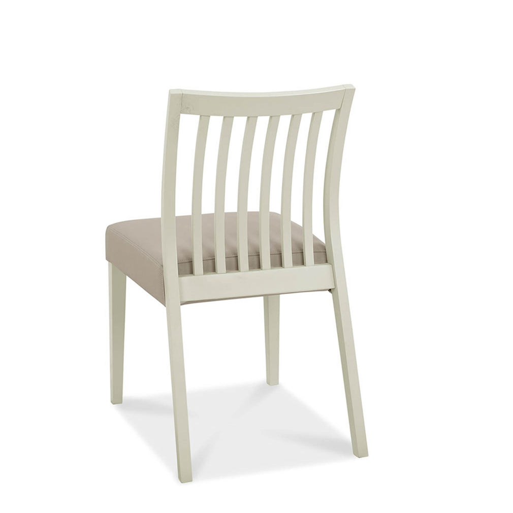 Bremen - Low Slat Back Dining Chair In Washed Grey With Grey Bonded Leathe