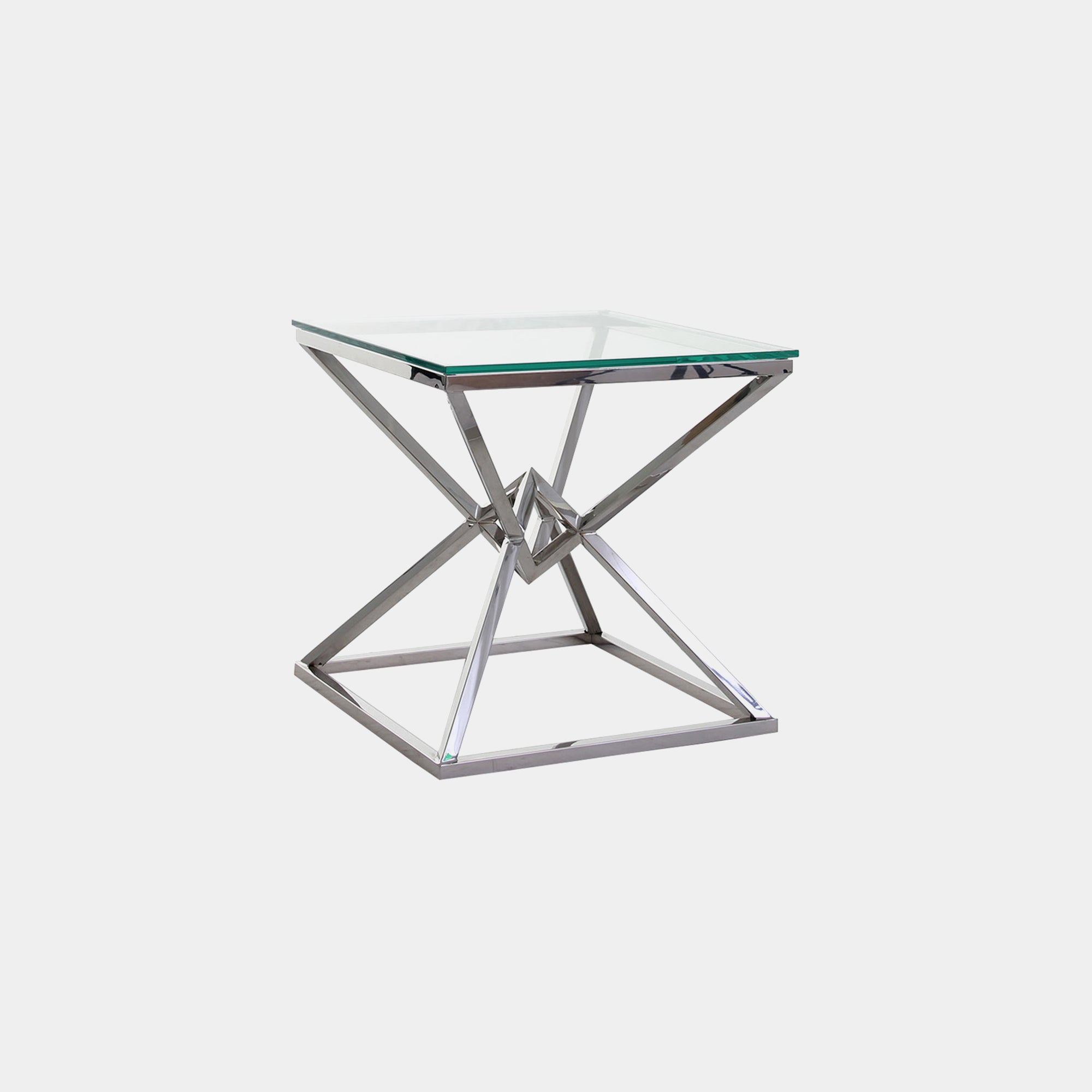 Rhombus - End Table With Clear Glass Top Stainless Steel Frame