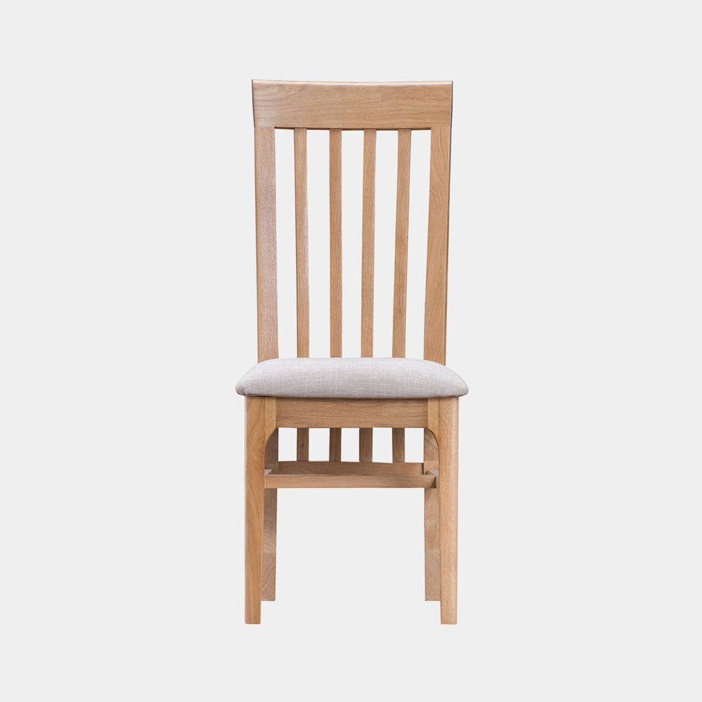 Slat Back Chair with Fabric Seatpad Oak Finish