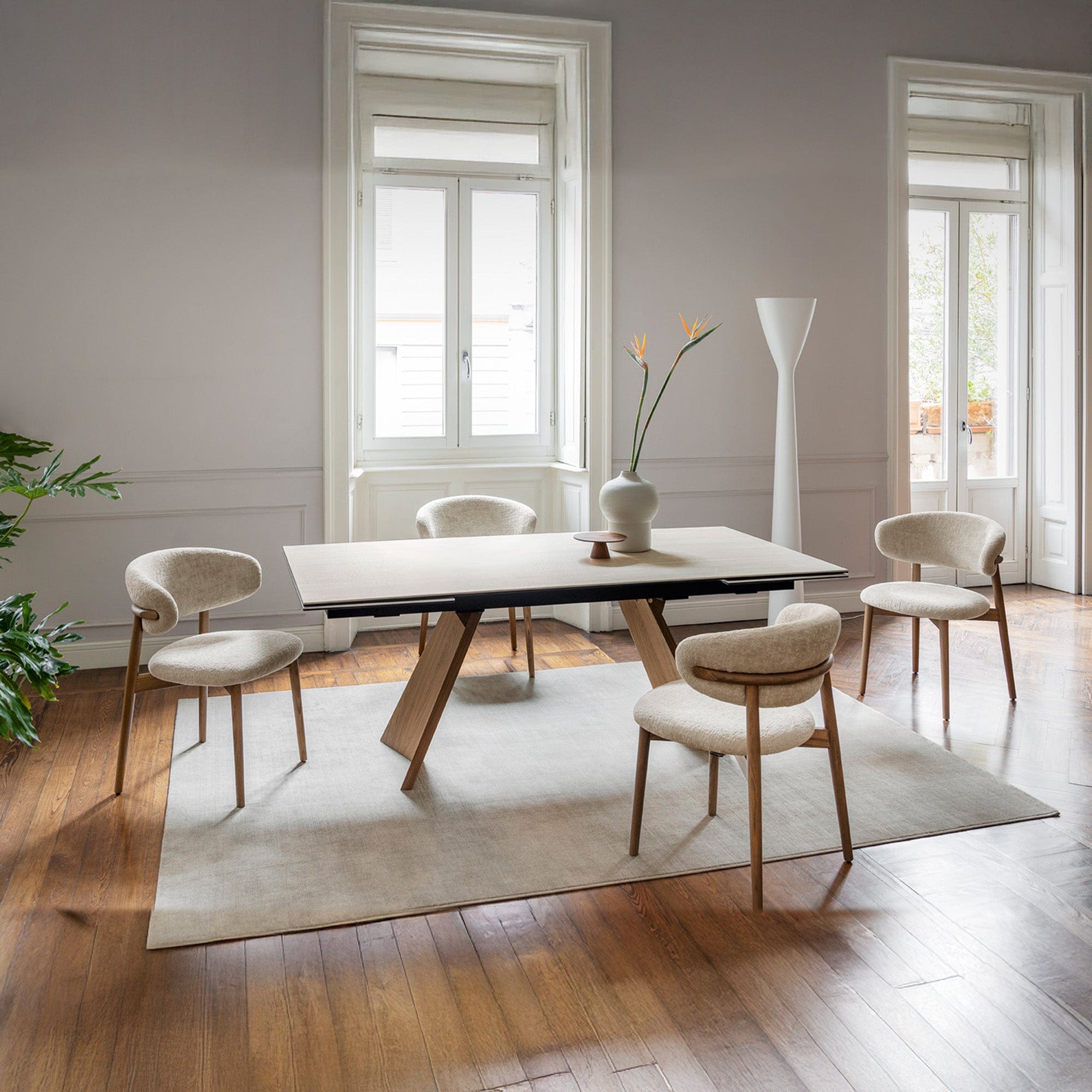 Dining Table 160cm Extending Matt Black Frame with Salt White Ceramic Top