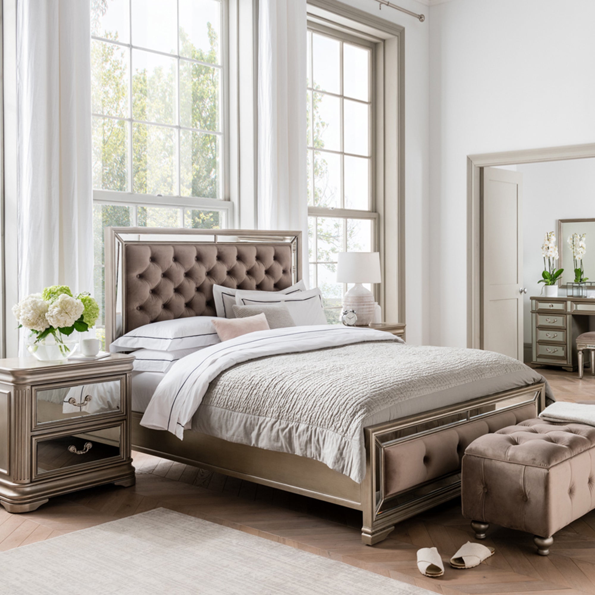 Royale - Bedside Chest Eucalyptus With Mirror Front