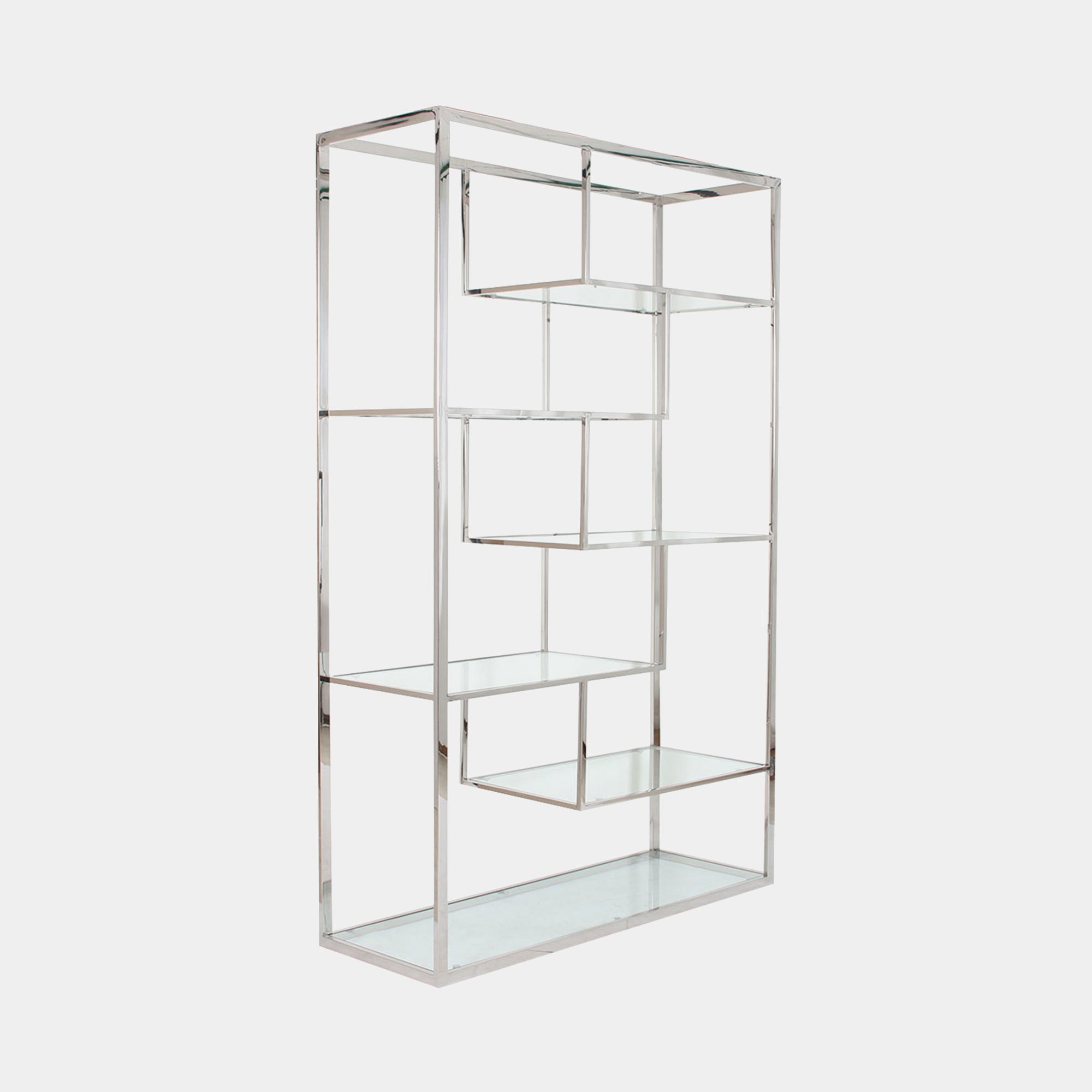 Display Unit With Clear Glass Shelves/ Stainless Steel Frame