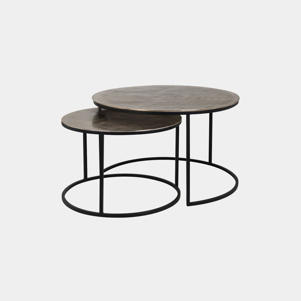 Wickham - Nest Of 2 Coffee Tables Aluminium Top With Black Legs