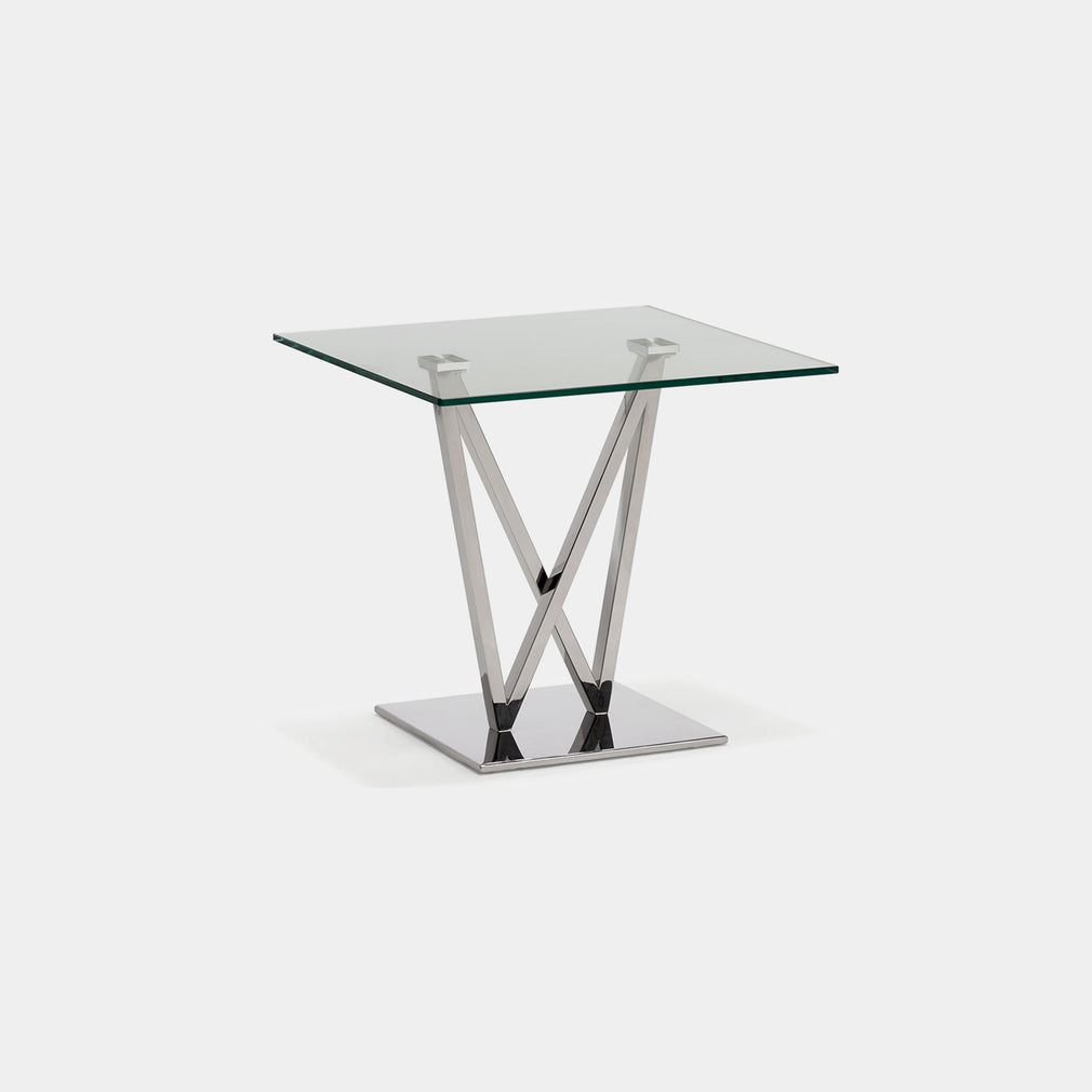 Sirocco - Lamp Table With Clear Toughened Glass Top & Stainless Steel Frame