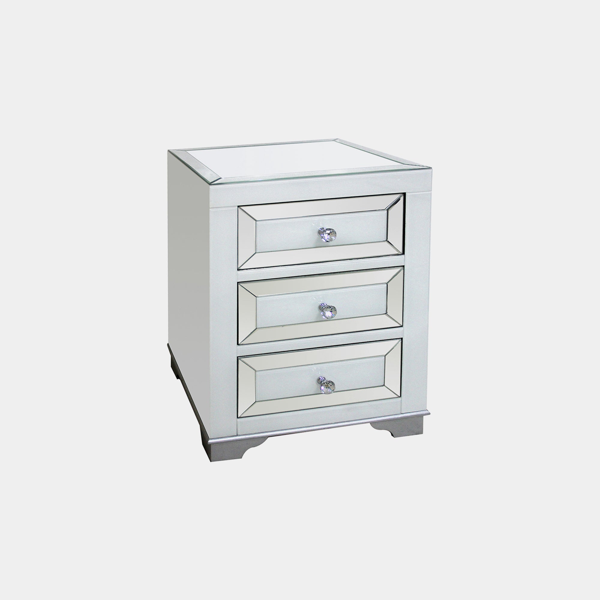 3 Drawer Bedside Chest  Mirrored Silver & White