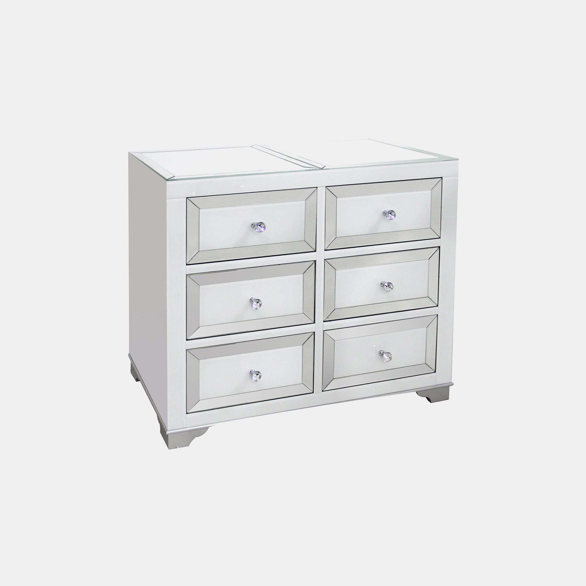 6 Drawer Wide Chest Mirrored Silver & White