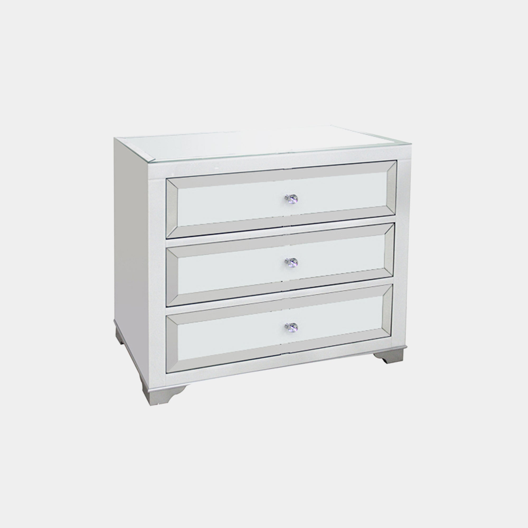 3 Drawer Wide Chest Mirrored Silver & White