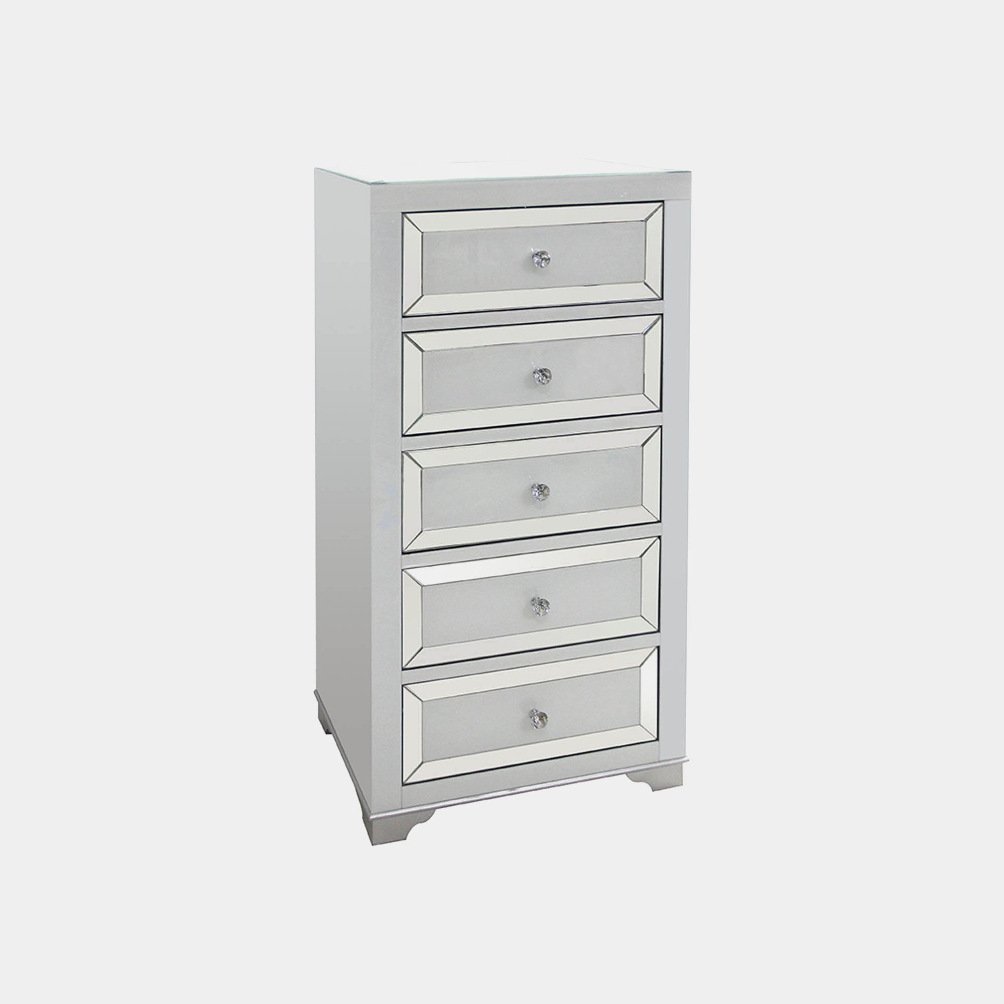 5 Drawer Tall Boy Mirrored Silver & White