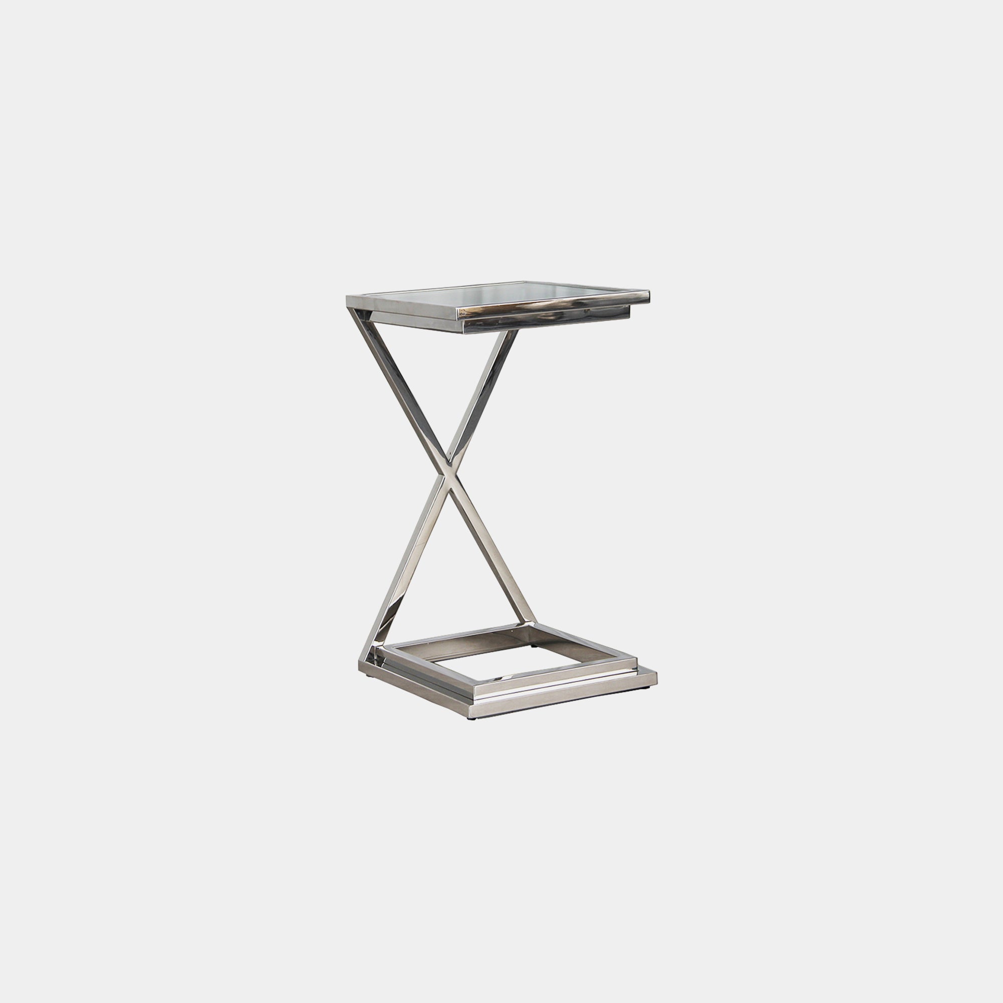 End Table With X Frame Clear Glass Top/Stainless Steel