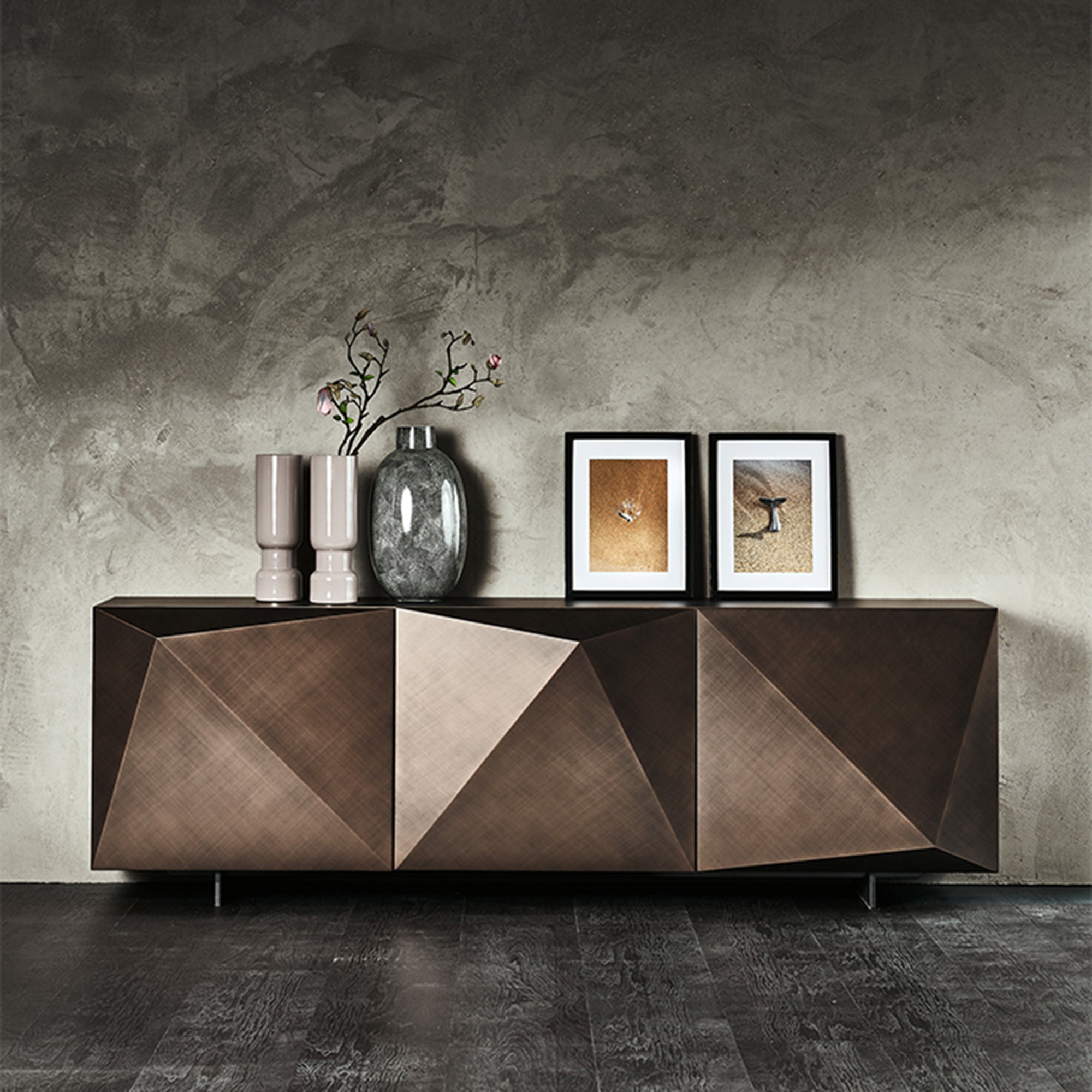 3 Door Sideboard In Brushed Bronze With OP69 Graphite Feet