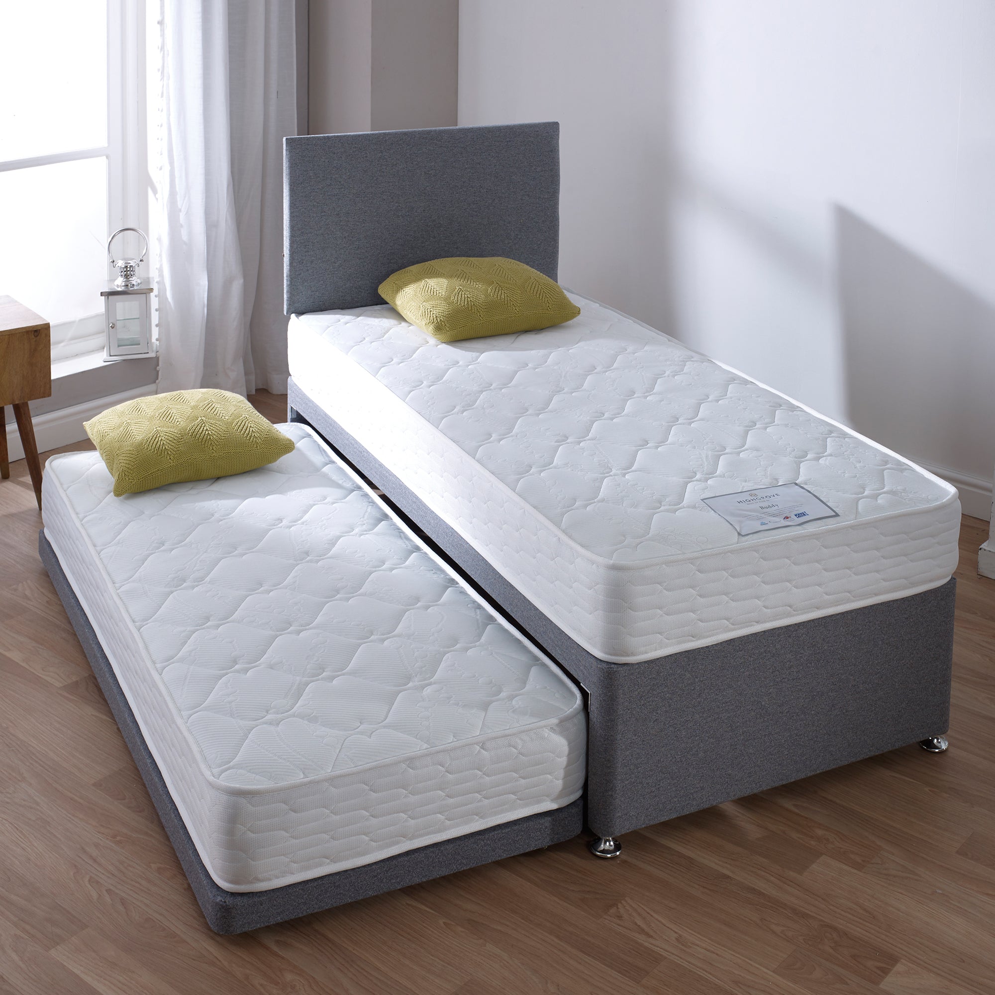 Buddy Guest Bed - Guest Bed Inc 2 x Open coil memory Matts in Grey 90cm