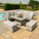 Oyster Bay - Square Royal Corner Bench Set With Fire Pit - Grey Rattan