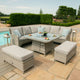 Oyster Bay - Square Royal Corner Bench Set With Fire Pit - Grey Rattan