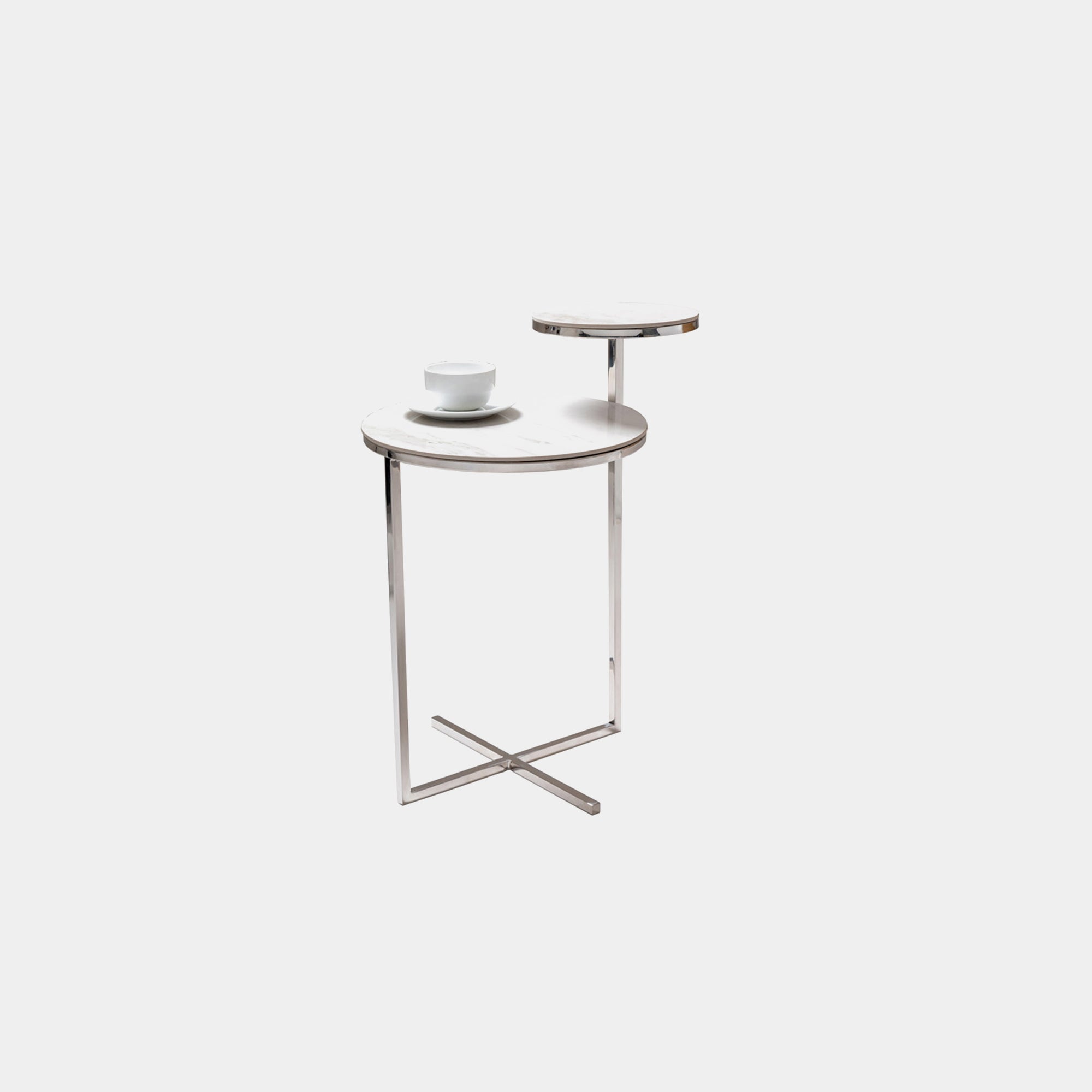 Heidi - Side Table Stainless Steel With Ceramic Carrara Marble Finish