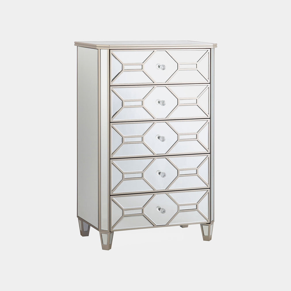 Ruby - 5 Drawer Mirrored Tall Chest