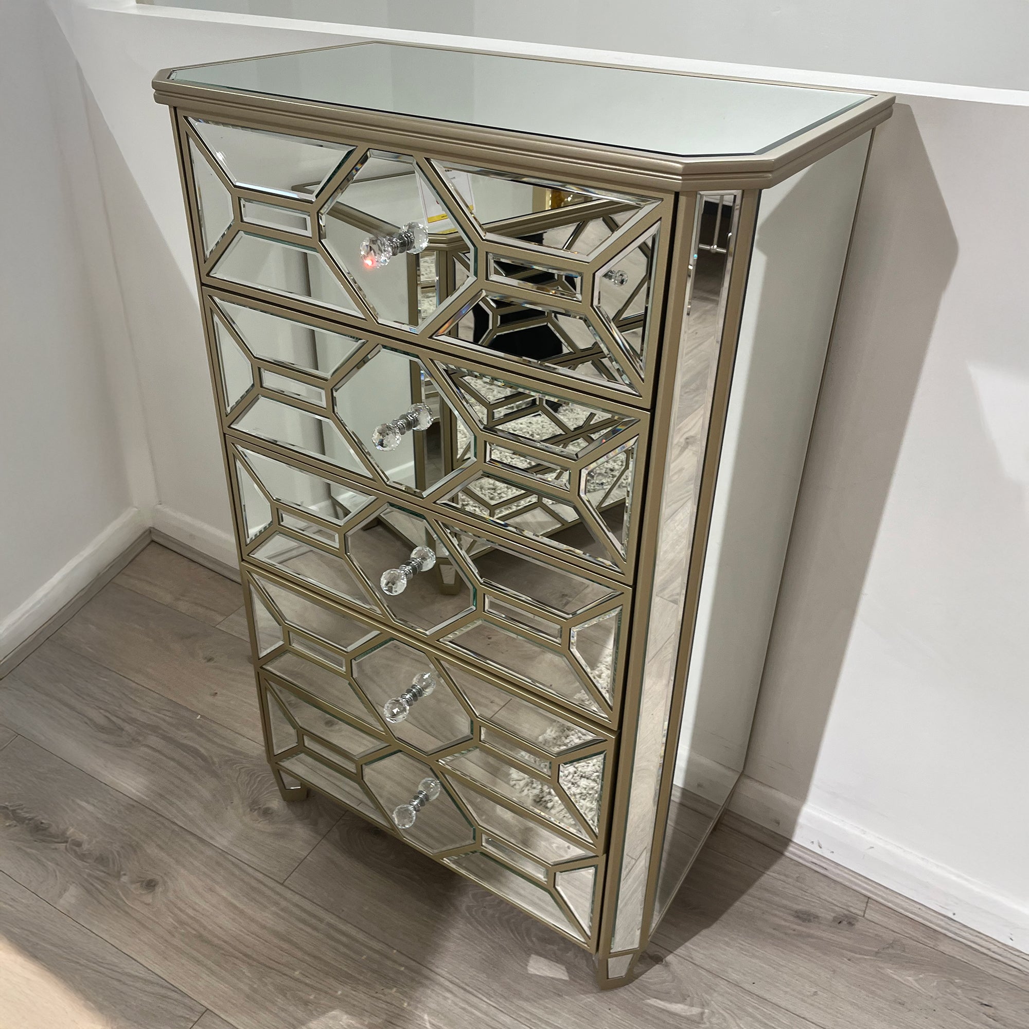 Ruby 5 Drawer Mirrored Tall Chest