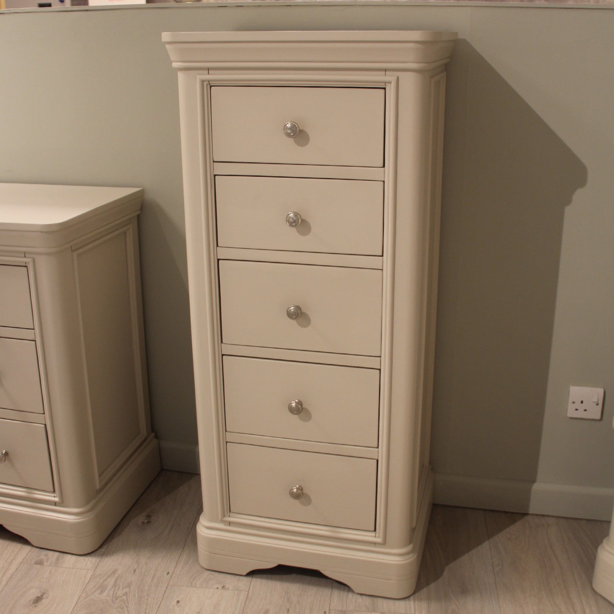 Avignon 5 Drawer Tall Chest Taupe Painted Finish