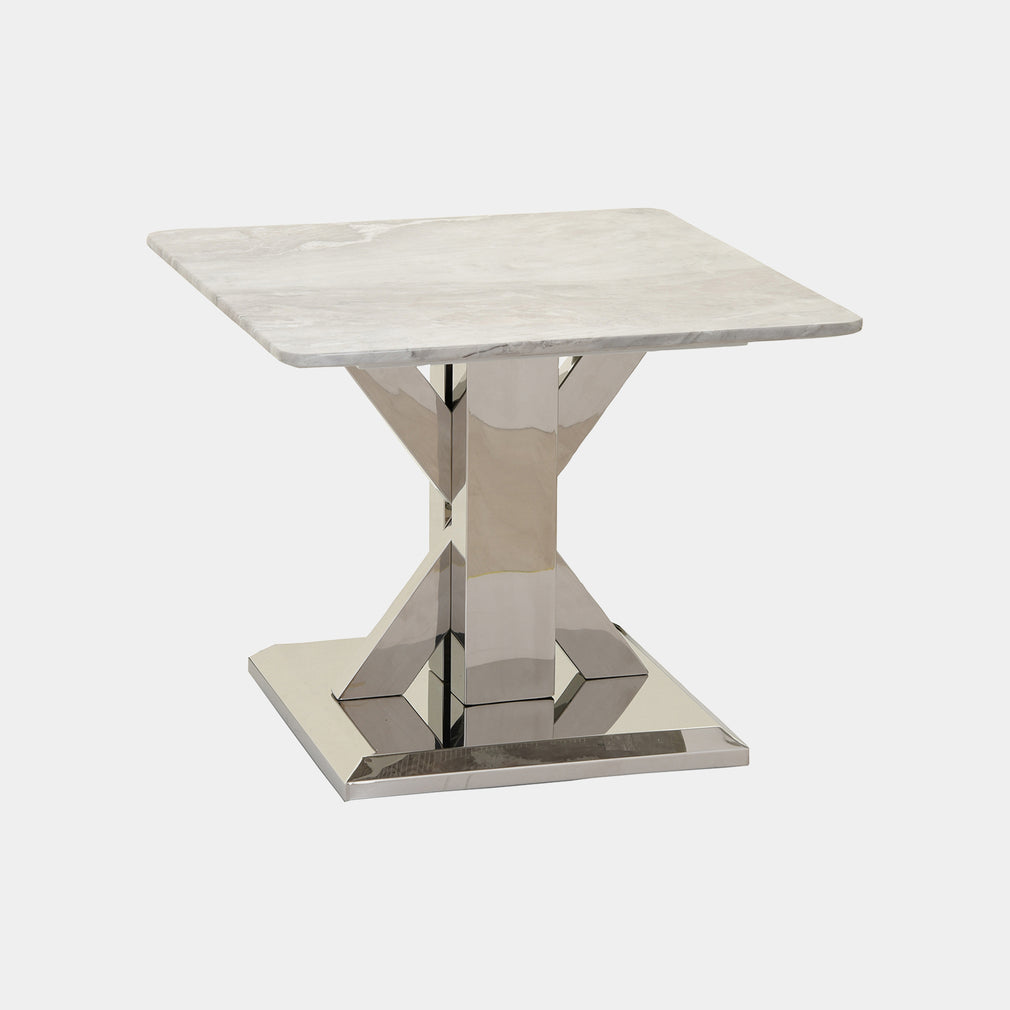 Lamp Table Grey Marble Top With Chrome Finish Base (Assembly Required)