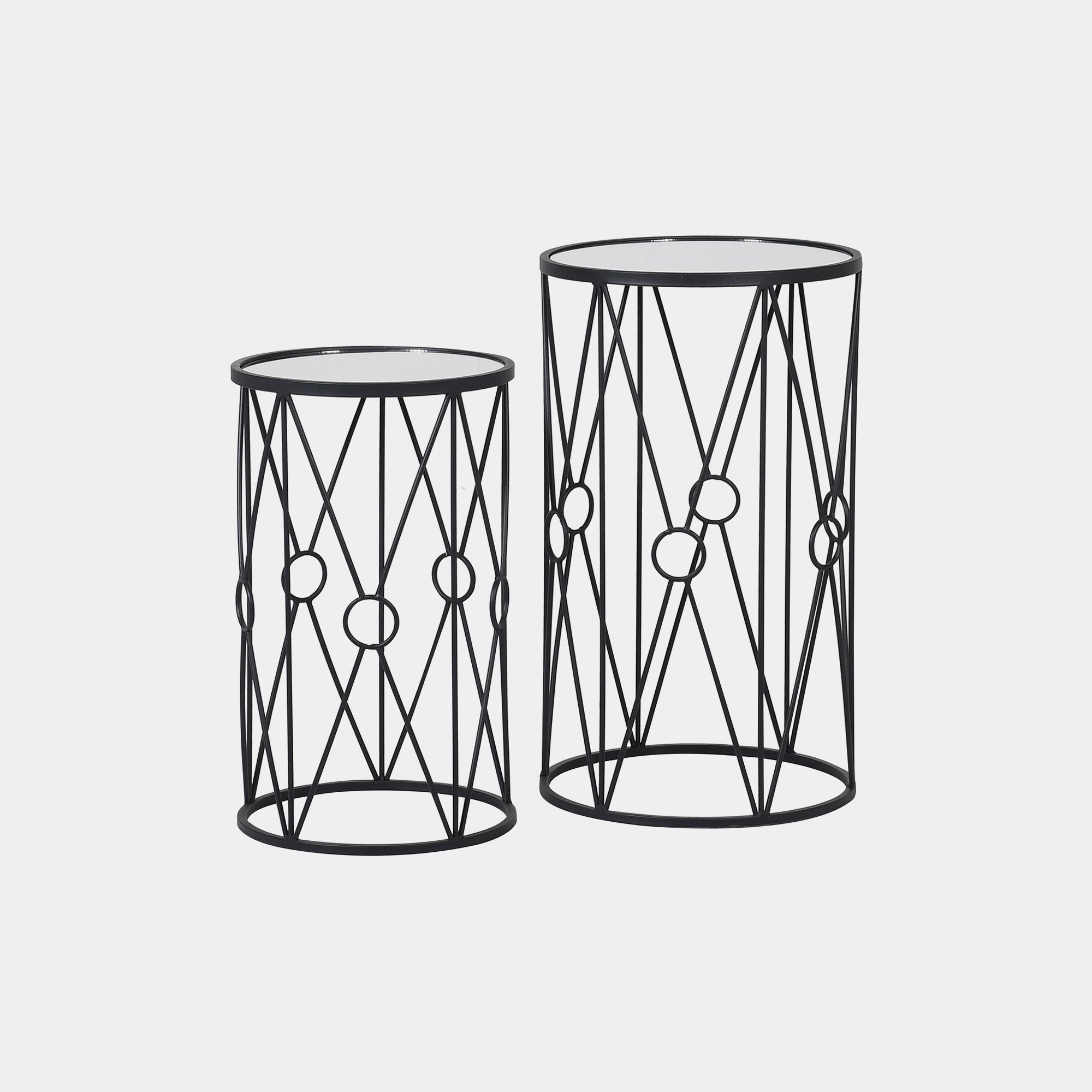 Tara - Set Of 2 Mirrored Side Tables With Iron Base