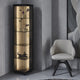 53cm Showcase in Laquered Steel/Black Painted Frosted Glass In Synthetic Leather