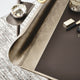 Desk With LED Light GFM73 Black Structure Top In Leather Frame In Brushed Grey /Bronze