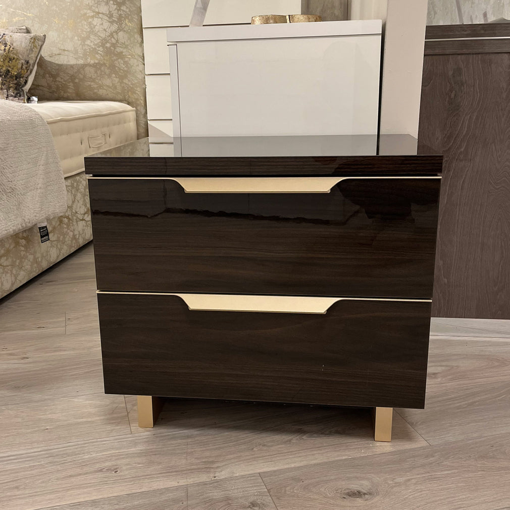 Sahara Mini Night Table In Glossy Dark Walnut With Bronze Finish Handles