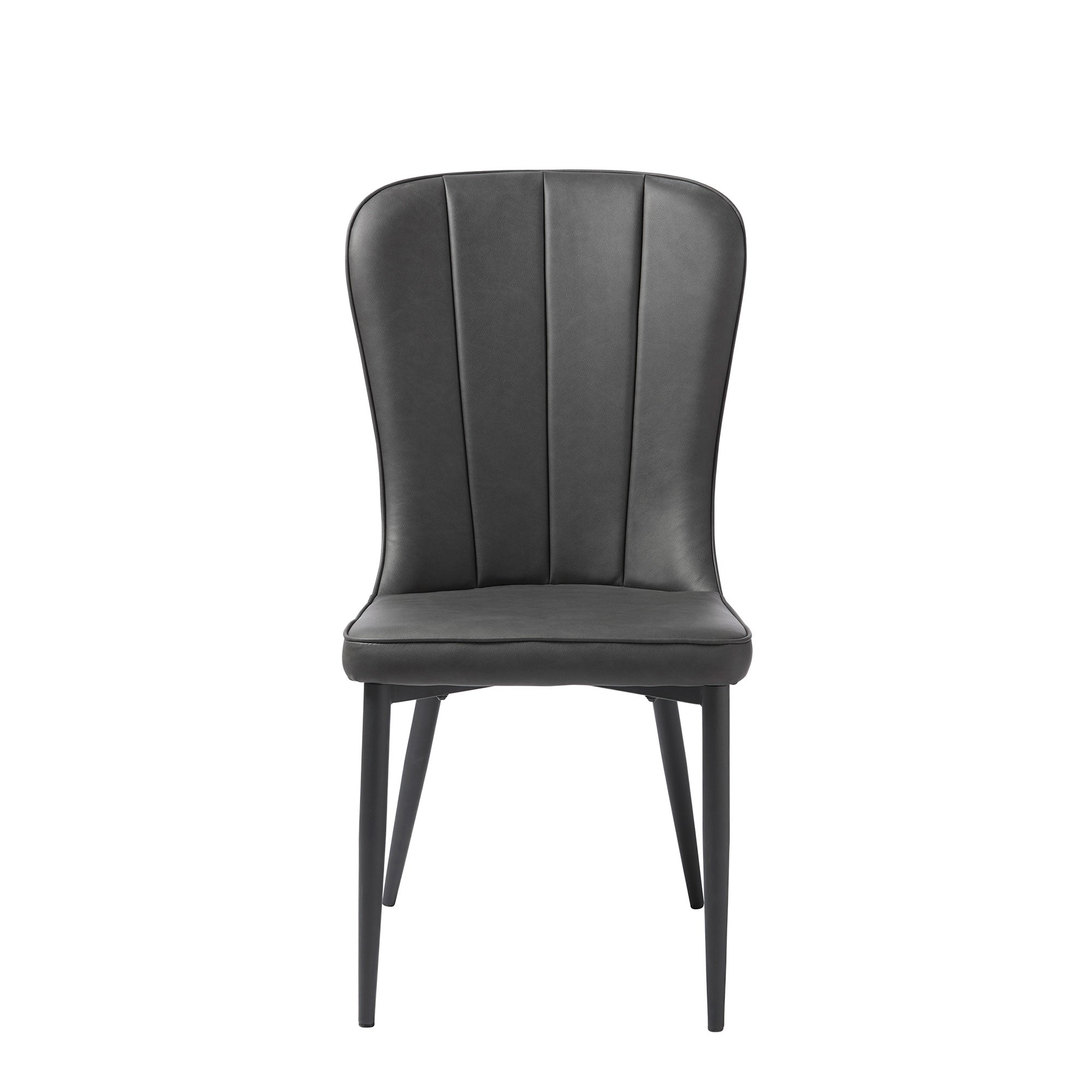 Dining Chair In Dark Grey PU & Black Metal Legs