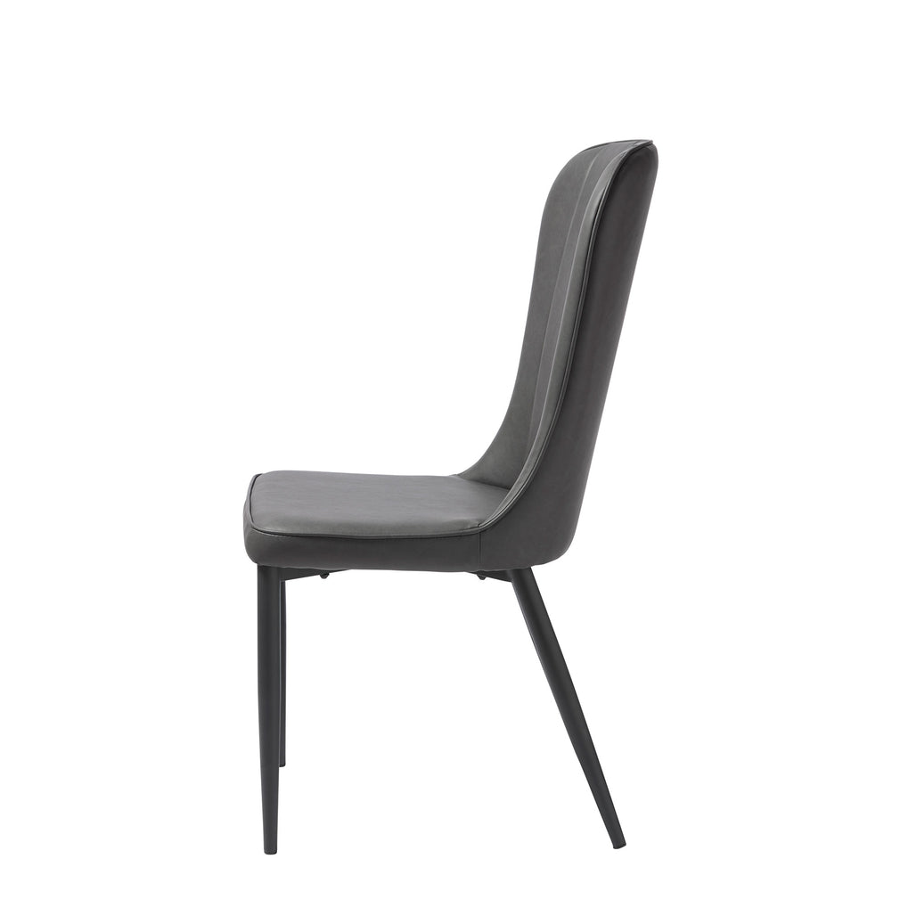 Dining Chair In Dark Grey PU & Black Metal Legs