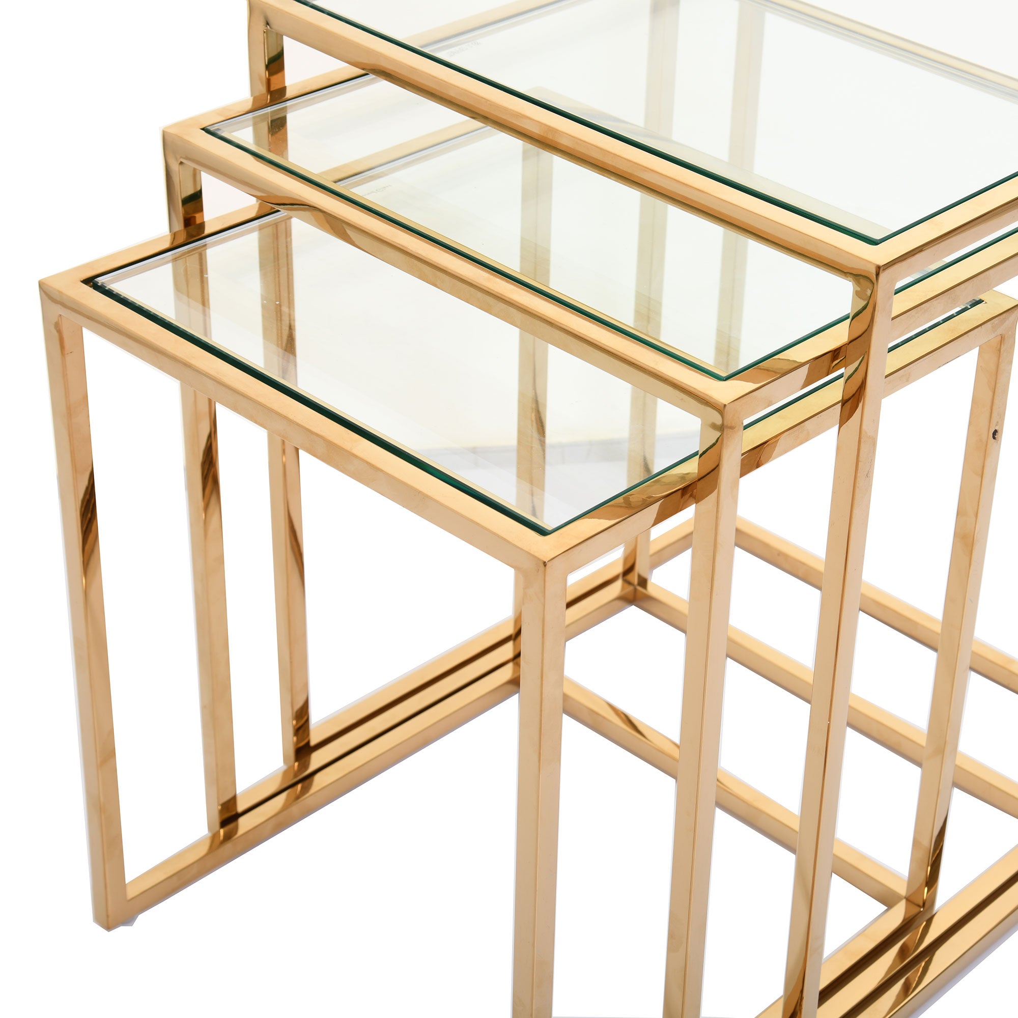 Auric - Nest Of 3 Tables With Clear Glass Top & Gold Steel Frame