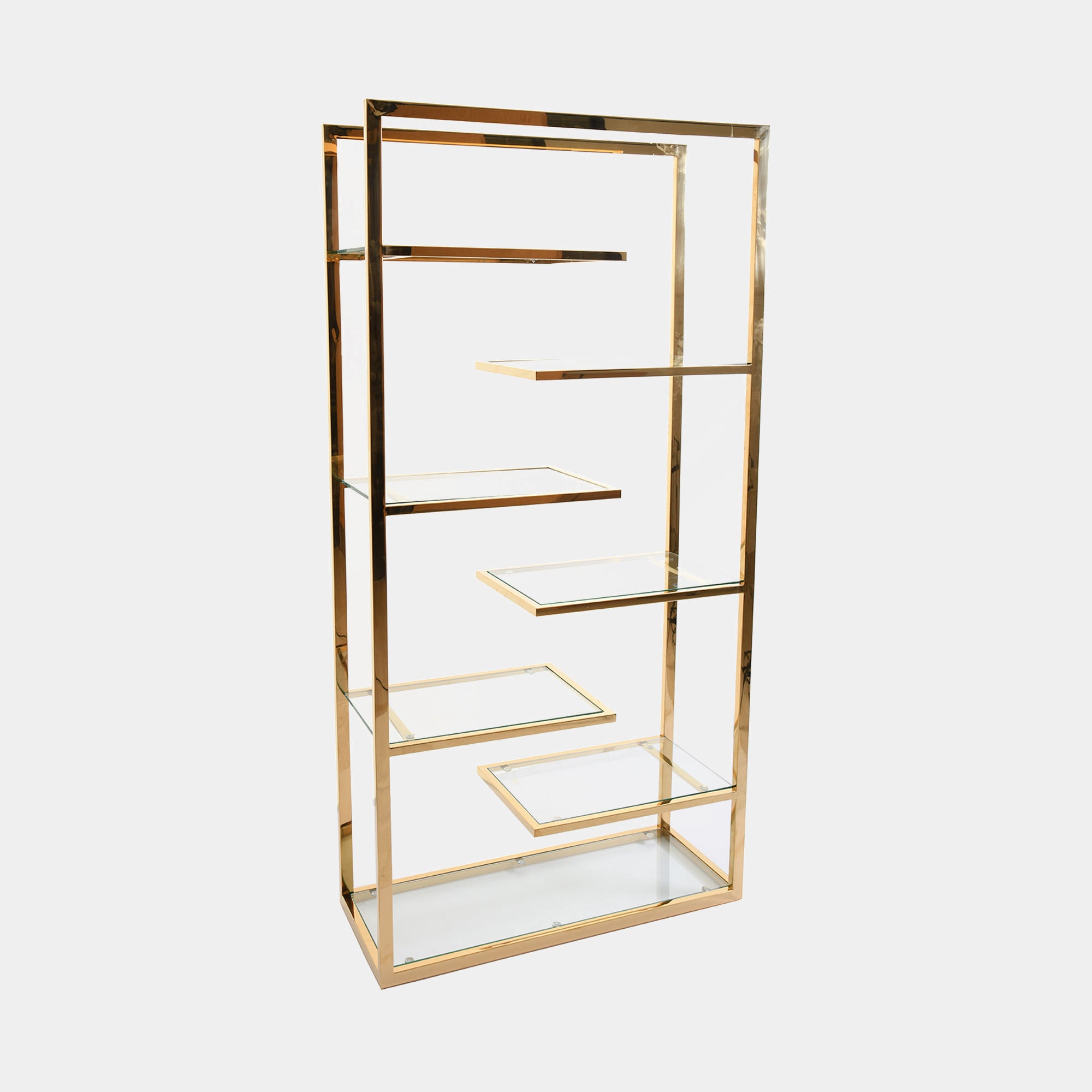 Display Cabinet With Clear Glass Shelves & Gold Steel Frame