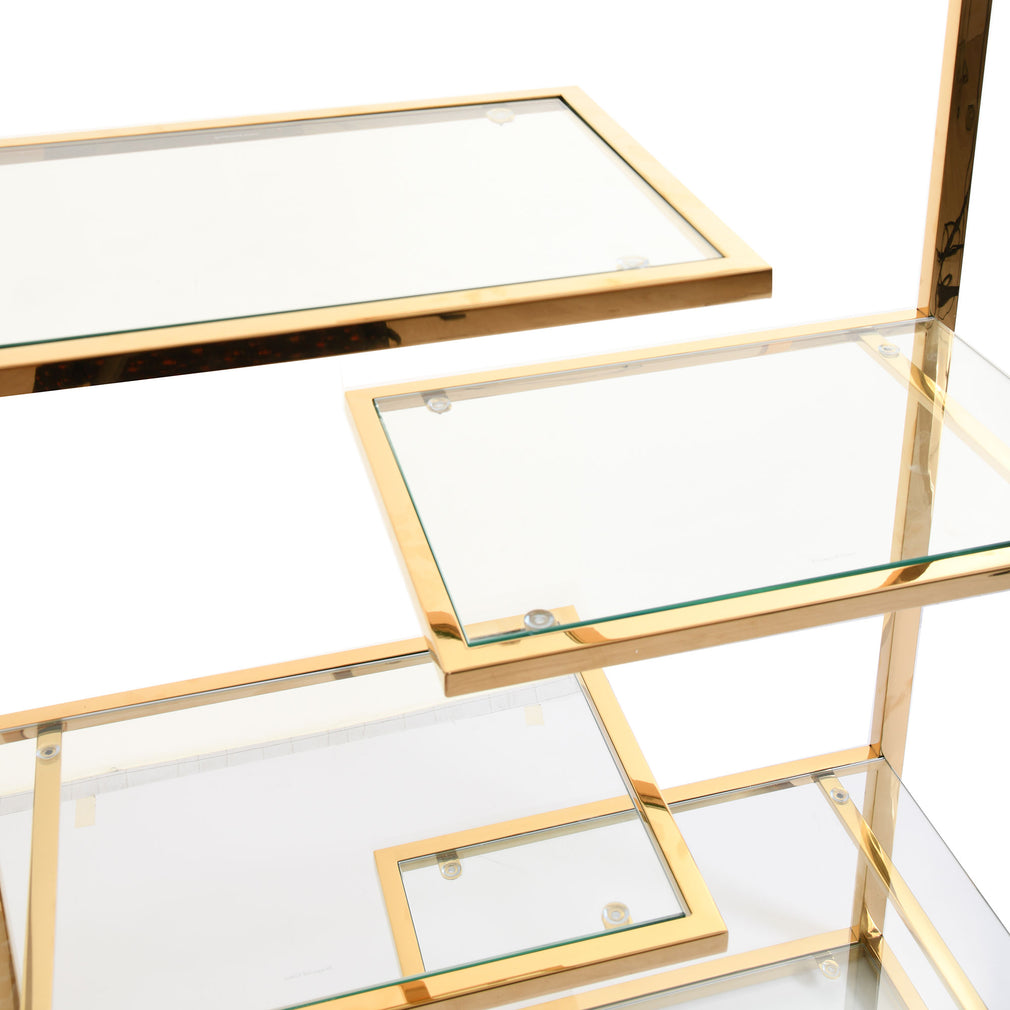 Display Cabinet With Clear Glass Shelves & Gold Steel Frame
